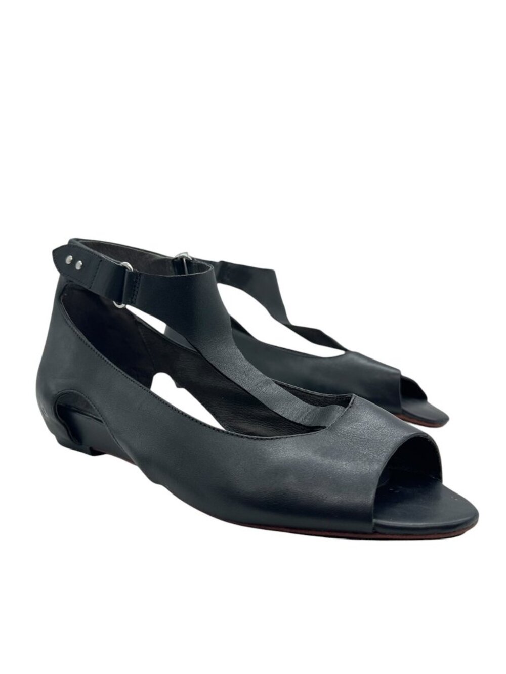 Tsubo Gerri Wedge T-Strap Sandals 9.5 40.5 Leather Minimal Avant Garde Peep Toe
